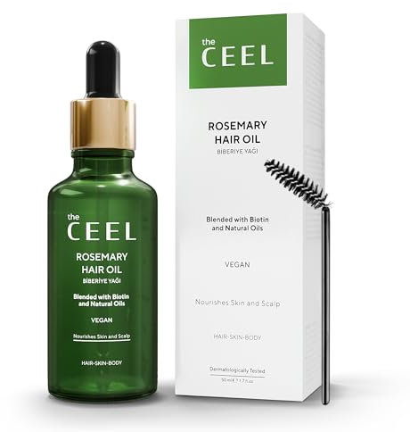 The Ceel Rosmarin Haaröl with Biotin, Rizinus Und Pfefferminze - Veganes Haarwuchsöl für Kopfhaut, Wimpern, Augenbrauen, Haut - Nährt, Hydratisiert, Stärkt - 50ml Tropfflasche