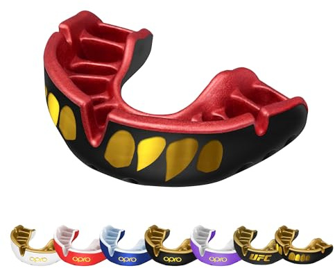 Opro New Gold Level Gold Jaws tandskydd vuxna och junior sport munskydd, med revolutionerande monteringsteknik för boxning, MMA, kampsport, hockey och kontaktsport (svart/röd, vuxen)