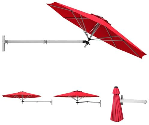 TANGZON Wall-Mounted Parasol, Outdoor Patio Garden Umbrella with Large Shading Area, Wall Tilting Sunshade (Burgundy)