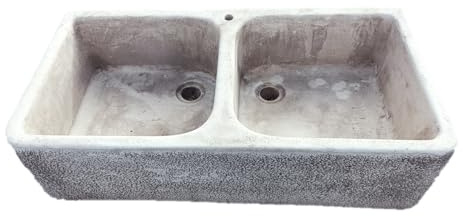 Centro Ardolino Lavello in Cemento Ricostruito, Lavabo, FONTANA, due vasche anticato grigio, Misure: L 91x46 - H 23 CM.