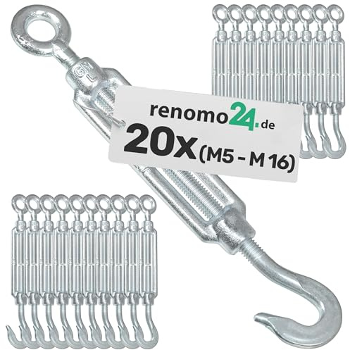 Renomo24-20x Spannschloss M6 Haken-Öse aus Stahl galvanisch verzinkt nach PN-EN 1993-1-11