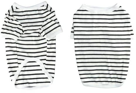 Shengxi Maglioncino Cane T-shirt in Cotone a Righe Per Cani Estivo Traspirante Maglietta con Maniche Magliette Morbido Elasticizzata per Chihuahua Bulldog Piccola Gatti (L)