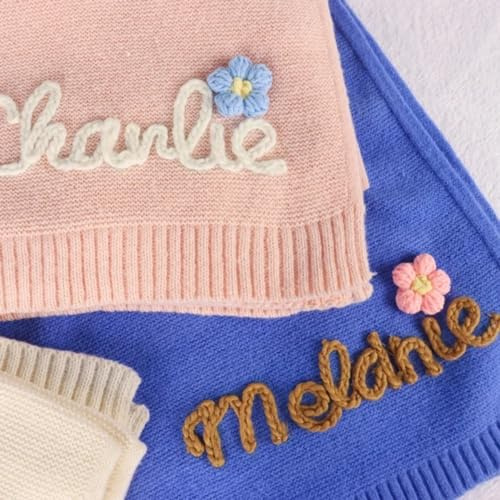 jfs Strick-Babydecke, personalisierte Babydecke, individuell bestickte Decke mit Namen, individuelle Baby-Geschenke für Babyparty (80 x 100 cm)