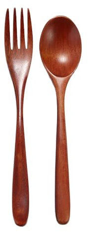 2 piezas de suministros de cocina de madera, kit de cena de arroz, sopas, vajilla, tenedor, cuchara, 4