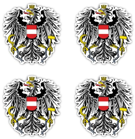 Aufkleber: 75 mm, 4 Stück - Wappen - Österreich - AT - für Auto, Laptop und mehr