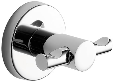 Gedy Felce Plus Percha Doble Baño Pared 6,5x5,5x5,6cm Acero Inoxidable Acabado Cromo, Gancho Doble Baño con Tornillos y Biadhesivo