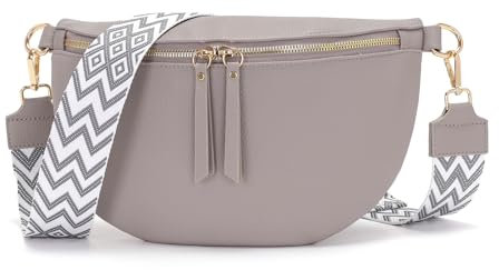 Vezluax 30x20cm Sac Banane Femme Grand Sac Bandoulière Femme Sacs Bandouliere Cuir Vegan Sacoche Élégante Cadeau avec Sangle Large Gris