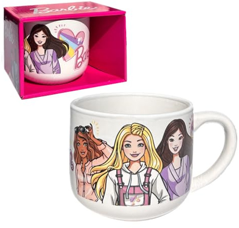 CARTOON Tazza da colazione Barbie in ceramica tazza modello jumbo per bambine 380 ml con scatola