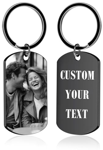 BEXOA Personalised Keyring Photo - Custom Picture Keychain Engraved Text Customised Gifts for Him Men Boyfriend