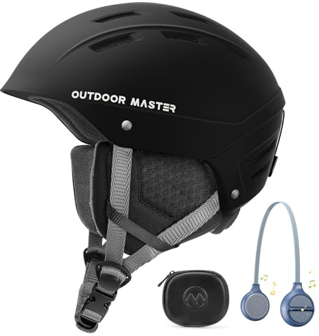 OutdoorMaster Kelvin II Ski Helmet and Wireless Bluetooth Set - Adjustable Fit Snowboard Helmet with Drop-in Headphone - Snow Sports Helmet for Men Women & Youth - Matte Black, M