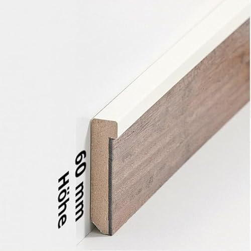 PROVISTON - Zócalo de madera MDF (13 x 60 x 2500 mm, núcleo de fibra de densidad media, laminado, para pegar, sujetar, atornillar y clavar, para suelos de vinilo, 2,5 m), 1 unidad