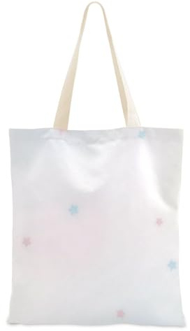 Amooorous Canvas-Tragetasche mit Taschen, romantisch, pfirsichblau, Sterne, Einkaufstasche aus Baumwolle, Schlichte, romantische pfirsichblaue Sterne, 1 Size