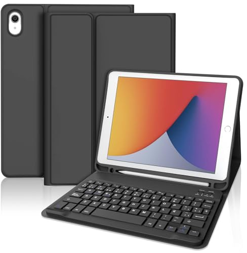 WINCHKING Funda Teclado para iPad 9/8/7 Generación 10.2 2021/Air 3/Pro 10.5 | Desmontable Funda con Soporte, Magnético Bluetooth Teclado para iPad 10.2 2021/2020/2019, QWERTY Español Ñ, Negro