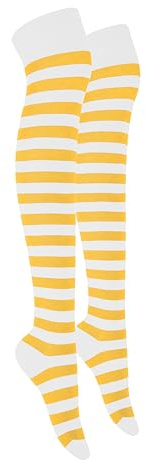 MOLLY MALOU Ladies Girls Women Over The Knee Stripe Socks Comfortable Cotton Rich UK Size 4-6.5 (White Canarya)