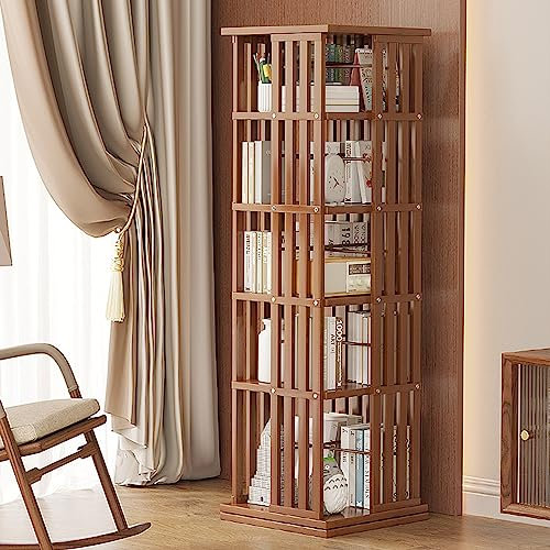 360° drehbares Bambus-Bücherregal für Heimbüro-Dekoration, modernes offenes Design, drehbares Bücherregal zur Aufbewahrung und Präsentation