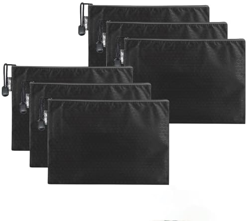 Geldtaschen Banktasche,6 PCS A5-Taschen Banktasche mit Reißverschluss,Geldscheintasche mit Reißverschluss,Wasserdichtes Oxford-Stoff 24 x 18 cm,für Dokumentenmappe,Kulturbeutel,Geldmappe (Schwarz)