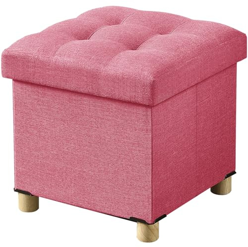 BRIAN & DANY Sitzhocker mit Stauraum und Deckel, Hocker mit Stauraum mit Holzfüßen, 38 x 38 x 38 cm, Hot Pink