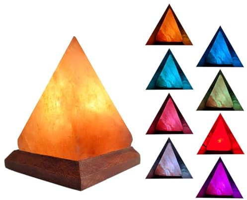 Lampe de Sel de L'Himalaya, Sel de Roche en Cristal sculpté à la Main avec 7 Changements de Couleur, Base en Bois, Lampe de Roche Salée Usb Lu
