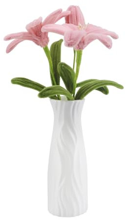 Paraphee Fiori artificiali di giglio all'uncinetto, fiori fatti a mano a maglia con vaso per casa, stanza, ufficio, decorazione da tavolo