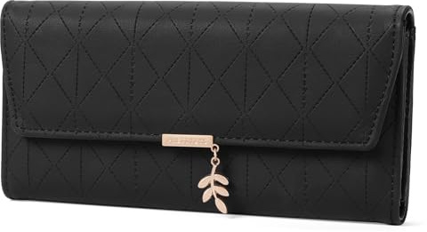 FALAN MULE Portefeuille Long pour Femme en Cuir synthétique avec 9 emplacements pour Cartes, Grand Porte-Monnaie zippé et de Nombreux Compartiments, Pochette, Noir, Minimaliste