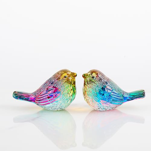 Qianwei Kristallvogel-Figur, handgefertigt, geblasenes Glas, Vögel, Tiere, Kristall, Büro, Schreibtisch, Tisch, Heimdekoration, Briefbeschwerer, Sammelfiguren (2 bunte Vögel), 2 Stück