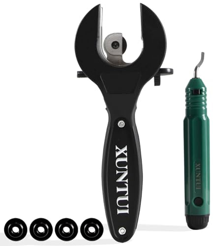 XUNTUI Ratcheting Pipe Cutter Close Quarters Tubing Cutter 5/16 to 1-1/8Copper, Aluminum & Brass Tubing Compact tubing cutter | with 4 Bearing Blades & Deburring Tool