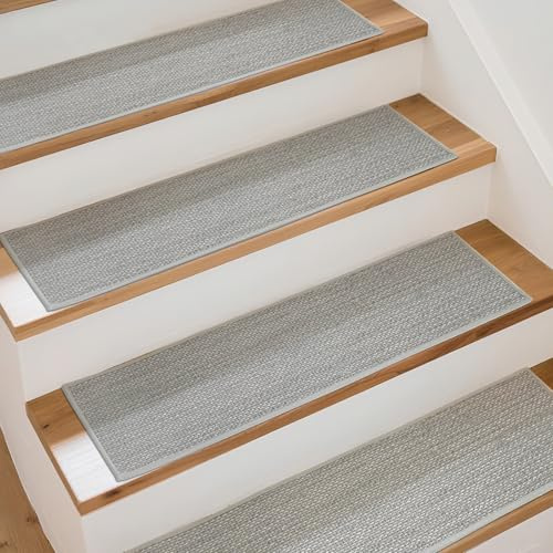 Art3d Stufenmatten Treppenstufen Matten 20 X 76 cm Leinenoptik-Grau | 15 Stück Treppenteppich Selbstklebend Sicherheit Stufenteppich Ideal für Kinder, Älteste und Haustiere