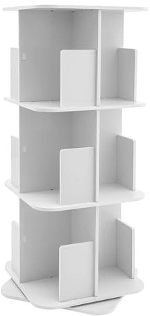 Akuoyiexemye 3 Etagen 360° Drehbares Bücherregal 39×39×97cm Stehendes Bücherregal Aufbewahrungsregal, Rechteckig (Weiß)