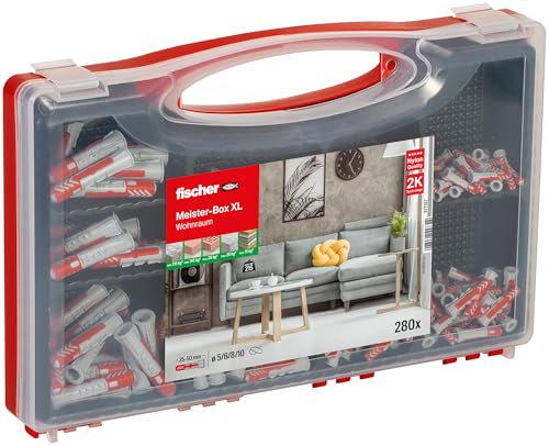 fischer Meister-Box XL Wohnraum, 280-teiliges Dübelset, 5-10 mm Durchmesser, für Heimwerker und Profis, universeller Einsatz - optimal für unbekannte Untergründe im Innen- und Außenbereich