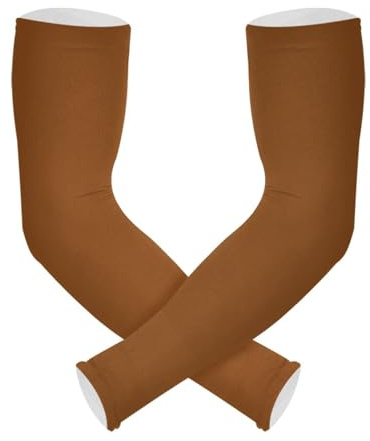 Dwerfsdf Mangas de brazo de color sólido marrón puro liso para hombres, 1 par de mangas de protección solar UV para mujer, voleibol, baloncesto, ciclismo, color marrón liso, talla única, Como se