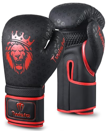 Twisto Boxing Gloves Black Rox - Pro Training & Sparring, Maya Hide Leather, Muay Thai, MMA, Kickboxing, Men, Women, Adults, Heavy Punching Bag, Focus Mitts, Pads,10oz 12oz 14oz 16oz (Red, 16 oz)