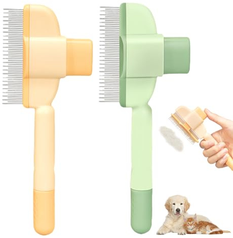 2 Stück Fellblitz Bürste, Selbstreinigende Haustierbürste, Katzen Bürste Fellbürste Knoten- und Verwicklungs-Detangler Cat Hair Brush with Release Button für Lang-und Kurzhaarpflege