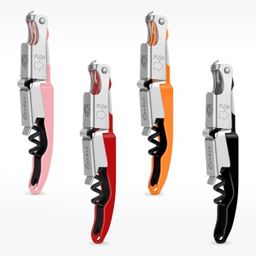 CORKAS Tire Bouchon Professionnel, Couteau de Sommelier, qualité hôtel et Restaurant, Couteau de Serveur avec Décapsuleur et Coupe-Capsule, Ouvre Bouteille en Acier Inoxydable(GP-4pcs)