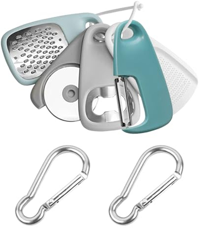 TVSVKWE 5 Pieces Kitchen Gadgets And 2 Pieces Carabiners, Portable Bottle Opener, Fruit Peeler, Potato Shredder, Camping Accessories.