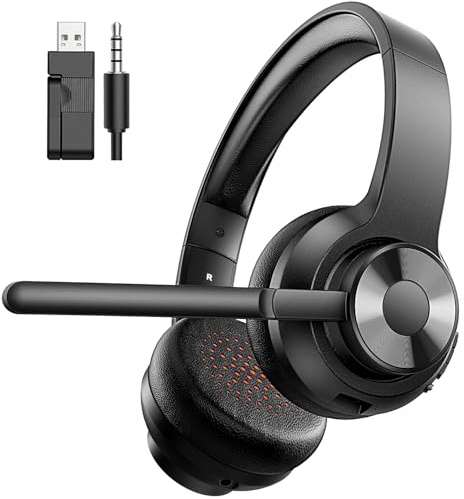 WiseWing Wireless Headset with Mic for Work, Bluetooth 5.4 Office Headset with AI Noise Cancelling, USB A/C Dongle & Mic Mute for Computer Laptop PC, Lightweight Design for Call Center