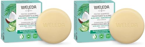 WELEDA Bio Festes Shampoo Feuchtigkeit & Glanz - Naturkosmetik Haarpflege Seife für gesund aussehendes Haar mit Aloe Vera, Kokosnussöl & Hanfprotein. Natürliches Haarshampoo ohne Silikone (vegan, 50g)