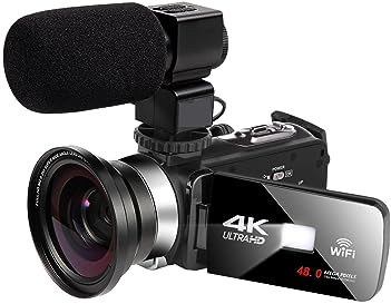 ZGJIAJU Caméscope WiFi 48MP Caméras Vlog Numériques 4K for Prise De Vue Nocturne Infrarouge Extérieur PortableRecorder Diffusion en Direct Web Cam(128G SD Card,5)