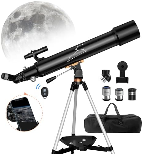 Teleskop Astronomie, Fernrohr Teleskop für Erwachsene, 80 mm Öffnung 800 mm Refraktor Teleskop Profi für Kinder und Einsteiger mit Stativ, Rucksack, Handy-Adapter Fernbedienung Barlow (80080)