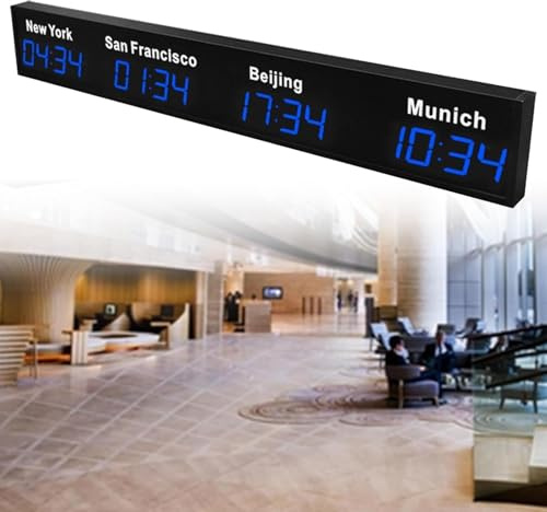 LJYKBFL Orologio con fusi orari mondiali, Orologio Digitale con più fusi orari, Orologio Mondiale a LED, Orologio Mondiale con 3/4/5 Città, per aziende multinazionali, Hotel, uffici, Blue-4City