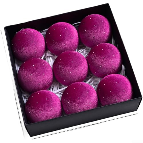 Hasaller Palline di velluto, 9 pezzi, palline di velluto da 8 cm, grandi decorazioni per albero di Natale, in velluto, da appendere, set di ornamenti per la casa (rosa rosa)