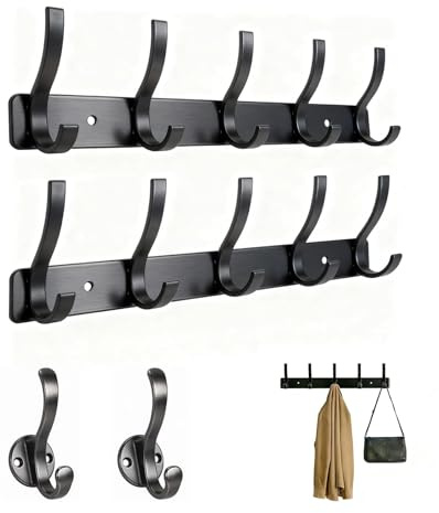 msymsyu Garderobenleiste Schwarz Hakenleiste Garderobe Set Mit 2 Schwarzem Bohrhaken Und 2 Einzelnen Garderobenhaken Ideal Für Flur Schlafzimmer Ankleidezimmer Praktisch Für Heimgebrauch