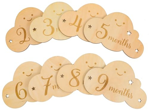 GARVALON 8 Stück Meilensteinkarten aus Holz Neugeborenen Fotoschilder mit Glatter Oberfläche Kreative Monatskarten für Babyparty und Babyentwicklung
