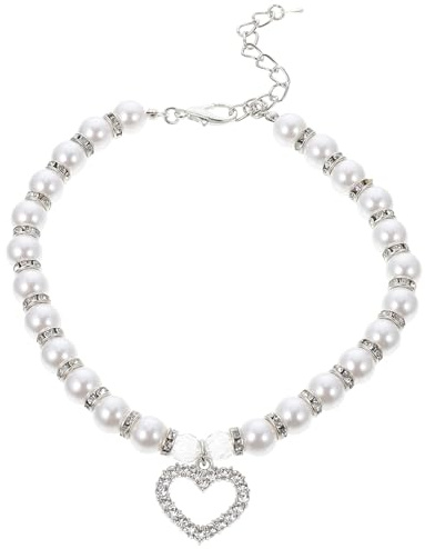 ANDRESLAD Dog Pearl Necklace Collar for Puppy White L Size Pet Photography Party Costume Accessory for Small Breeds Toy Breed Chihuahuas
