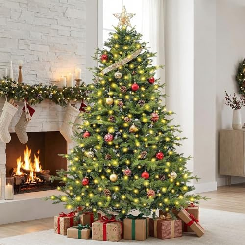 Sapin de Noël Artificiel 180 cm - Sapin de Noël avec lumières Blanc Chaud - 1000 Pointes de Branche en polyéthylène PVC - Pliable - pour décoration de Noël intérieure
