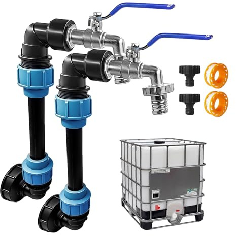 Robinet Cuve 1000L, 2 Pièces IBC Tank Col de Cygne Robinet de Sortie 3/4 Pouces Adaptateur pour Cuve de 1000 Litres Accessoire Pratique pour Réservoir d Eau de Pluie Jardin et Maison