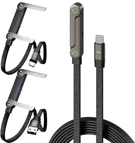 Cavo di Ricarica Orizzontale con Supporto Invisibile 2 in 1,240W Fast Caricatore Rapido con Supporto Integrato per Telefono,Caricatore Laterale USB-C con Base Pieghevole per Smartphone Auto (Type C-C)