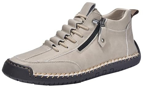 Chaussures de randonnée en cuir pour homme - Chaussures d'été courtes avec fermeture éclair - Lacets en cuir - Baskets - Semelles souples - Chaussures pieds nus confortables - Chaussures de sport