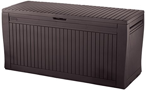 Keter Comfy Aufbewahrungsbox für den Außenbereich, Kunstharz, Kunststoff, Holzoptik, wetterfest, Braun