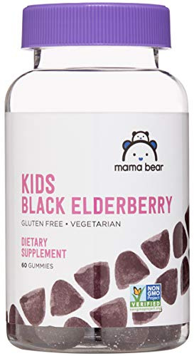 Amazon Brand - Mama Bear, Vegetarian Kids Black Elderberry Gummies 300 mg with Vitamins C, D, E and Zinc - Immune System Support - 60 Gummies (1 to 2 Month Supply), Non-GMO, Gluten Free