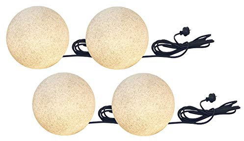 Trango 4er Set 200GB IP65 Gartenkugel in 20cm Durchmesser inkl. je 1x E27 LED Leuchtmittel *Nature* Kugelleuchte mit ca. 5 Meter IP44 Kabel, Gartenleuchte, Leuchtkugel, Gartenkugelleuchte, Kugellampe